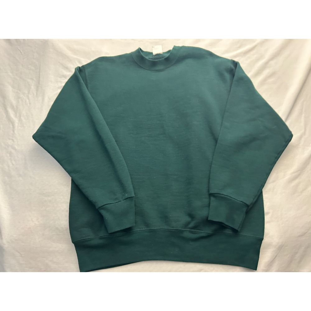 BVD Mens Crewneck Sweatshirt Forest Green Blank Fleece Pullover Large Vintage